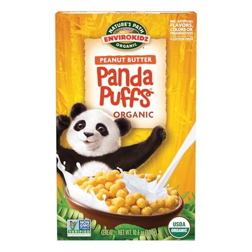 EnviroKidz Organic Panda Puffs Cereal, 10.6 oz (Pack of 1), Peanut Butter, Gluten Free, Non-GMO, by Nature&#39;s Path
