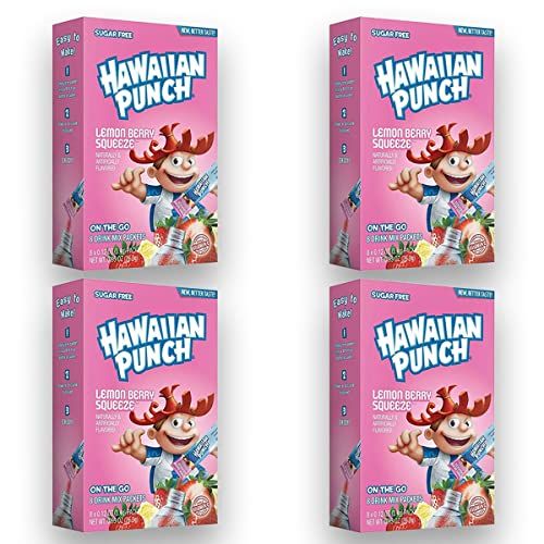Hawaiian Punch Lemon Berry Sugar-Free Powdered Drink Mix 4 Count of 8 packets each for Total of 32 Sticks bundle packaged by D&#39;Elite Box