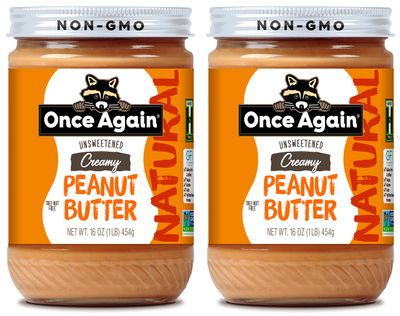 Once Again Natural, Creamy Peanut Butter, 16oz - Lightly Salted, Unsweetened - Gluten Free Certified, Vegan, Kosher, Non-GMO Verified - Glass Jar (2 Pack)