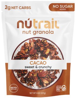 NuTrail Nut Granola Cereal, Cacao, No Sugar Added, Keto, Low Carb, Gluten Free, Grain Free, Healthy Breakfast 8 oz. 1 Count