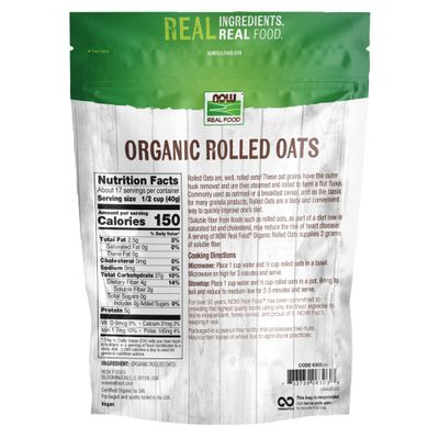 NOW Foods, Organic Rolled Oats, Source of Fiber, Protein and Iron, 100% Whole Grain, Product of the USA, 24-Ounce (Packaging May Vary)