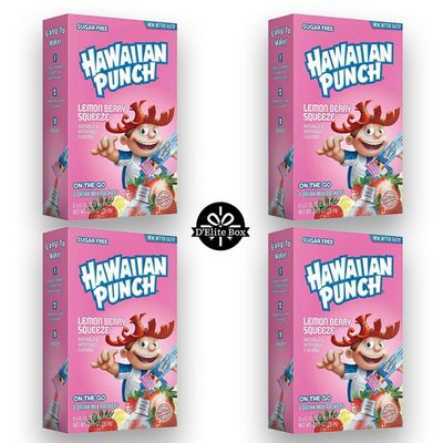 Hawaiian Punch Lemon Berry Sugar-Free Powdered Drink Mix 4 Count of 8 packets each for Total of 32 Sticks bundle packaged by D'Elite Box