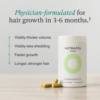 Nutrafol Women's Hair Growth Supplement and Collagen Peptides Powder, Ages 18-44, Physician-formulated for Visibly Thicker, Stronger Hair, Dermatologist Recommended - 1 Month Supply, 12 oz Bottle