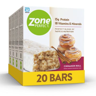 ZonePerfect Protein Bars | 15g Protein | 18 Vitamins &amp; Minerals | Nutritious Snack Bar | Cinnamon Roll | 20 Bars