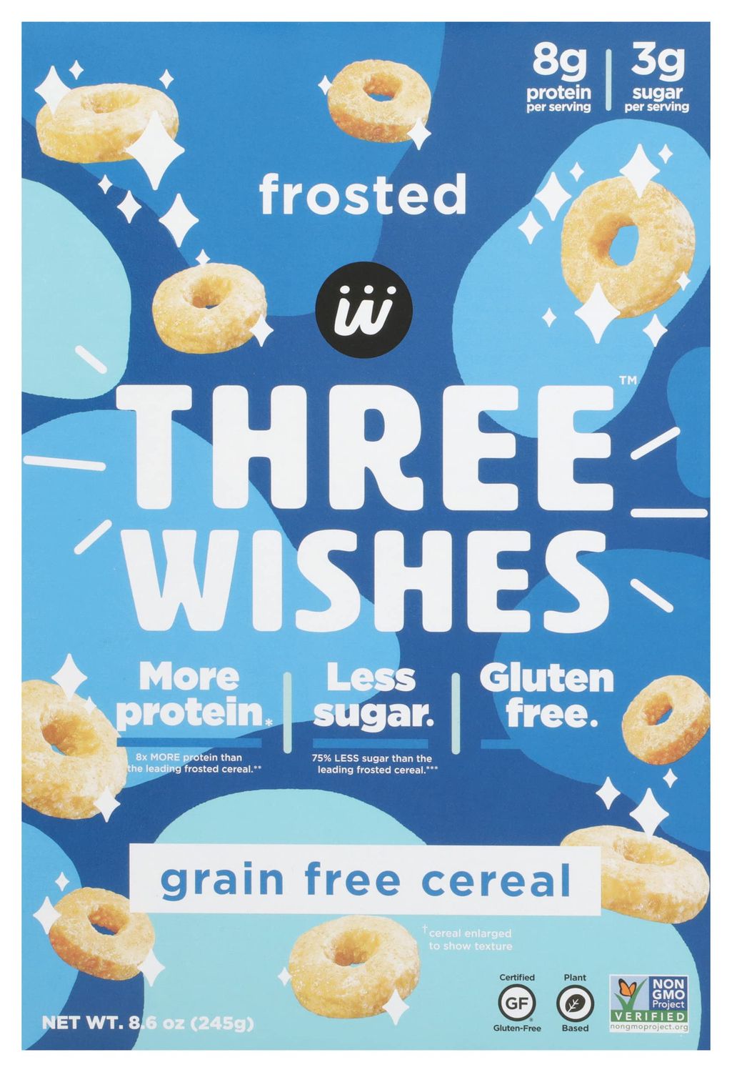 Three Wishes O Shape Frosted Cereal, Less Sugar, Grain Free, 8.6 Ounces (Pack Of 6)