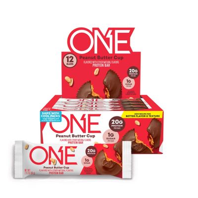 ONE Protein Bars, NEW Recipe Peanut Butter Cup, Gluten Free Protein Bars with 20g Protein and 1g Sugar, Pantry Staples, 2.12 oz (12 Count)