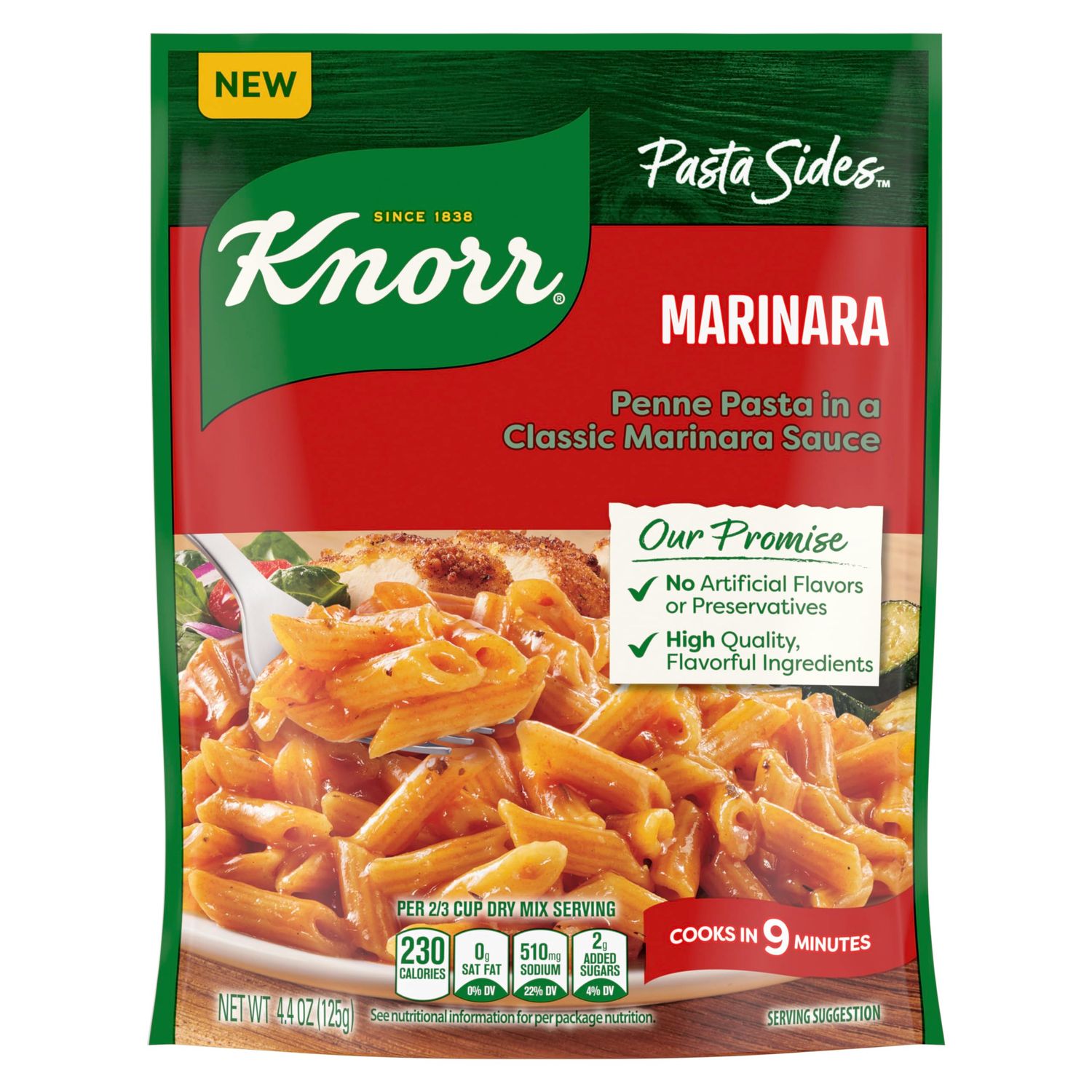 Knorr Pasta Sides Marinara Pasta 8 ct for a Delicious + Quick Side Dish, with No Artificial Flavors or Preservatives, 4.4 oz