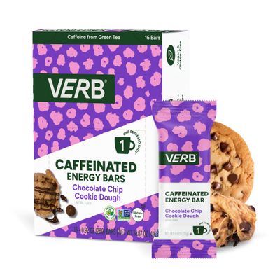 Verb Energy - Chocolate Chip Cookie Dough Caffeinated Snack Bars - 110-Calorie Low Sugar Energy Bar - Nutrition Bars - Vegan Snacks - Gluten Free with Organic Green Tea, 26g (Pack of 16)