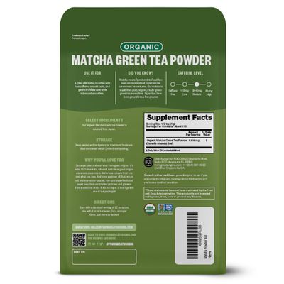 FGO Organic Matcha Green Tea Powder, Japanese Culinary Grade, Resealable Bag, 4oz, Packaging May Vary (Pack of 1)