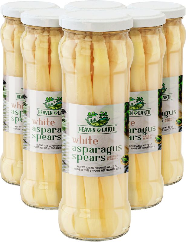 Heaven &amp; Earth White Asparagus Spears 12.5oz (6 Pack) | All Natural, Zero Fat, Low Calorie, Perfect for Snacking
