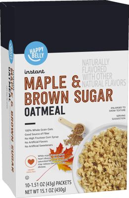 Amazon Brand - Happy Belly Instant Oatmeal, Maple &amp; Brown Sugar, 1.51 ounce (Pack of 10)