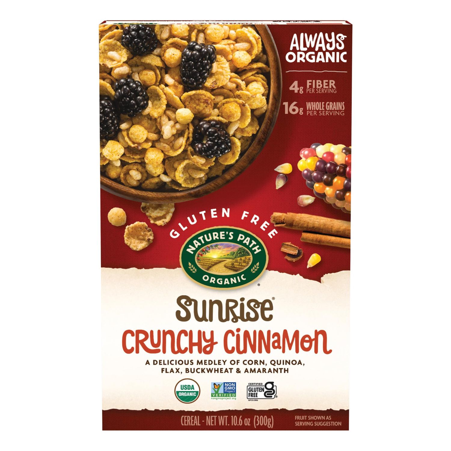 Nature&#39;s Path Organic Sunrise Crunchy Cinnamon Cereal, 10.6 oz (Pack of 12), Gluten Free, Non-GMO