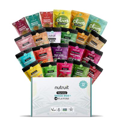 Nutruit Gourmet Healthy Snacks - 32 Pack MEGA Variety Box - Vegan, Gluten Free, Non-GMO Bulk Snacks - Kosher, High Protein, High Fiber, Plant-Based Healthy Snack - 1.2oz Packs