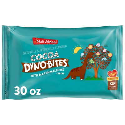 Malt-O-Meal Cocoa Dyno Bites with Marshmallows Gluten Free Breakfast Cereal, Cocoa Crispy Rice Puffs with Marshmallows, Large Cereal for Family, 30 OZ Resealable Cereal Bag