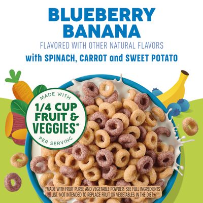 Cheerios Veggie Blends Breakfast Cereal, Blueberry Banana Flavored, Made with Fruits and Veggies, Family Size, 18 oz