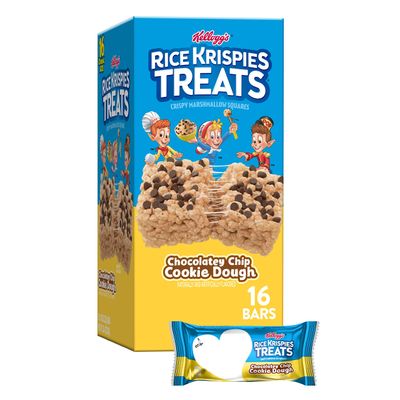 Rice Krispies Treats Marshmallow Snack Bars, Lunch Snacks, Kids Snacks, Chocolatey Chip Cookie Dough, 12.4oz Box (16 Bars)