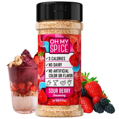 Ice Cream Topping Sour Berry Mix - Vegan, Keto &amp; Dairy Free Popcorn Seasoning. Gluten Free &amp; Low Sodium Strawberry Powder Salt for Margarita, Fruit, Cake &amp; Oatmeal. Sweet Berries Flavoring Topper. 6oz