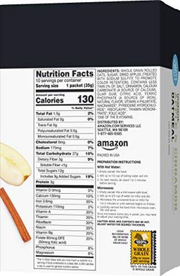 Amazon Brand - Happy Belly Instant Oatmeal, Apple &amp; Cinnamon, 1.23 ounce (Pack of 10)