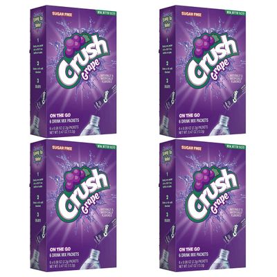Crush Grape Sugar-Free Powdered Drink Mix 4 Count of 6 packets each for Total 24 Sticks bundle packaged by D'Elite Box