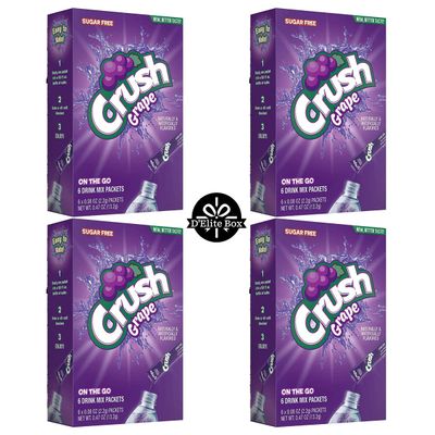 Crush Grape Sugar-Free Powdered Drink Mix 4 Count of 6 packets each for Total 24 Sticks bundle packaged by D&#39;Elite Box