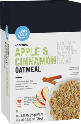 Amazon Brand - Happy Belly Instant Oatmeal, Apple &amp; Cinnamon, 1.23 ounce (Pack of 10)