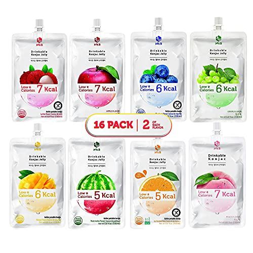 Eat Munchie Box Drinkable Konjac Jelly B Pouches | Healthy Dietary Supplement | Korean Diet Drink | Low Carb &amp; Low Calorie Snacks, No Sugar Added (16 Pouches) Variety of Flavors (Flavors May Vary)