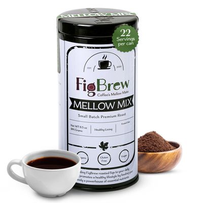 FigBrew - Mellow Mix | Half Caff Roasted Fig and Coffee Blend Beverage, Low Acid, Organic, Vegan &amp; Gluten-Free, Coffee Alternative | 22 Cup Tin