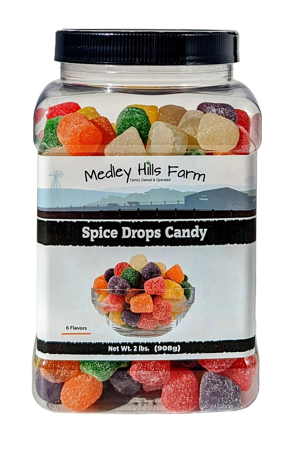 Spice Drops Candy By 2 lbs. in Reusable Container - Assorted Gum drops candy - flavors of cinnamon, clove, anise, spearmint, root beer (sassafras) and wintergreen - old fashion candy soft jelly drops