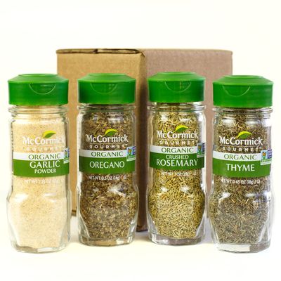 McCormick Gourmet Organic Garlic &amp; Herbs Everyday Basics Variety Pack (Oregano, Garlic Powder, Crushed Rosemary, Thyme), 0.05 lb