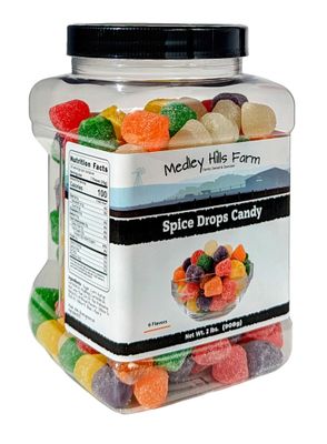 Spice Drops Candy By 2 lbs. in Reusable Container - Assorted Gum drops candy - flavors of cinnamon, clove, anise, spearmint, root beer (sassafras) and wintergreen - old fashion candy soft jelly drops