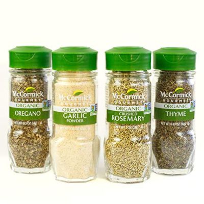 McCormick Gourmet Organic Garlic &amp; Herbs Everyday Basics Variety Pack (Oregano, Garlic Powder, Crushed Rosemary, Thyme), 0.05 lb
