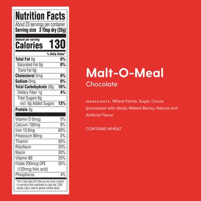 Chocolate Malt-O-Meal, Quick Cooking Hot Breakfast Cereal, 28 Ounce Box (Pack of 4)