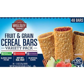 Wellsley Farms Fruit &amp; Grain Cereal Bars Variety Pack, 48 ct. AS