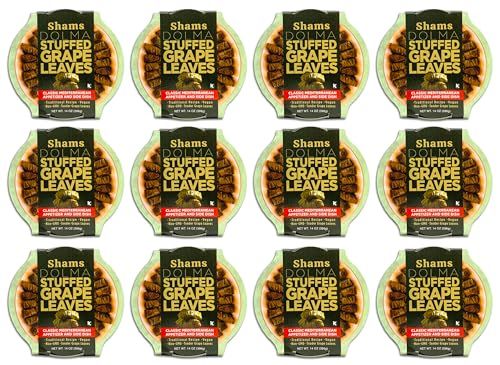 Shams Dolma Stuffed Grape Leaves, Vegan and Kosher Stuffed Grape Leaves, Non-GMO Dolmas, Traditional Recipe 14 Ounce, Pack of 12
