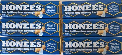 Honees Honey Filled Cough Drops, Milk &amp; Honey- Natural Cough Drops- Sore Throat Relief - Nothing Artificial -Throat Lozenges, Natural Cough Suppressant- Non-GMO, Gluten Free (6 Pack, 54 Drops)