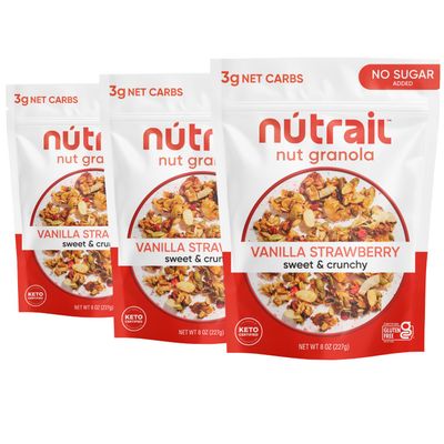 NuTrail Nut Granola Cereal, Vanilla Strawberry, No Sugar Added, Keto, Low Carb, Gluten Free, Grain Free, Healthy Breakfast 8 oz. 3 Count