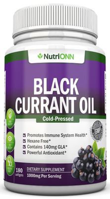 Black Currant Oil - 1000 Mg - 180 Softgels - Cold-Pressed Pure Black Currant Seed Oil - Hexane Free - 140mg GLA Per Serving - Regulates Hormonal Balance - Great for Immune System, Hair and Skin