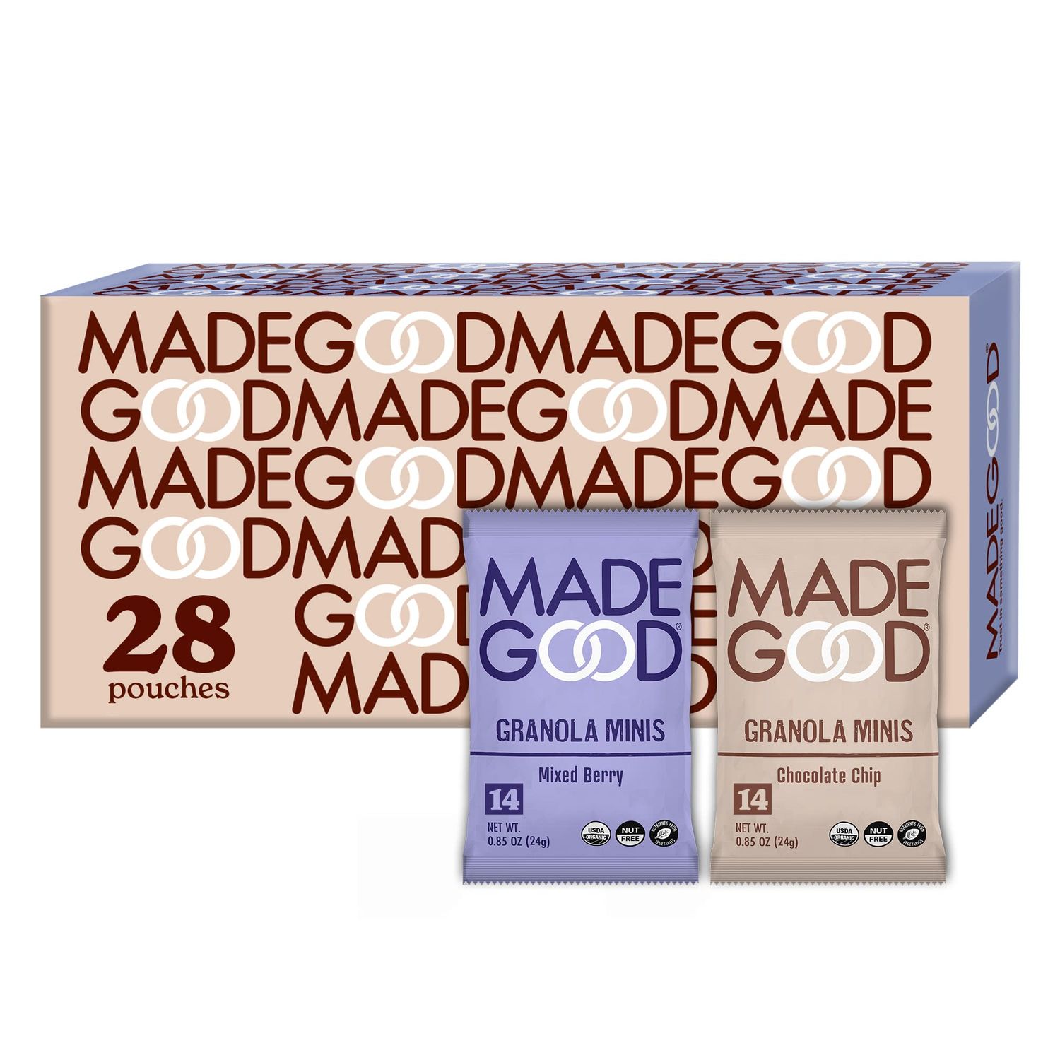 MadeGood Granola Minis Chocolate Chip &amp; Mixed Berry Variety Pack (28 Count) Gluten Free and Organic Snacks