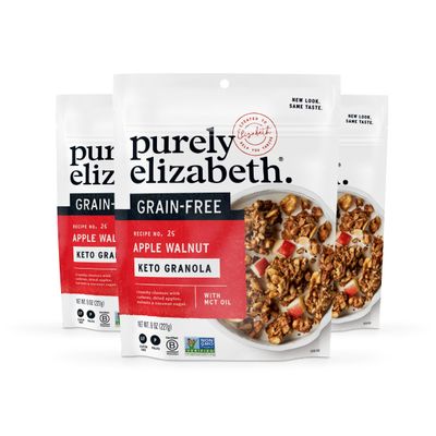 Purely Elizabeth Apple Walnut Keto Granola, Made with Nuts and Seeds, Grain-Free, Gluten-Free, Non-GMO (3 Ct, 8oz Bags)
