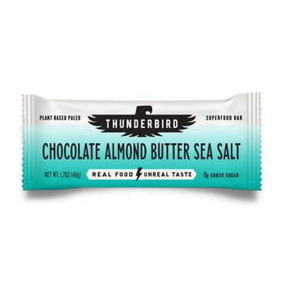 Thunderbird Bars Energy Snack, Gluten-Free with Protein, Healthy Real Food, Vegan Paleo Non-GMO, No Added Sugar, Chocolate Almond Butter Sea Salt Flavor (6 Count, 1.7 oz. Bars)