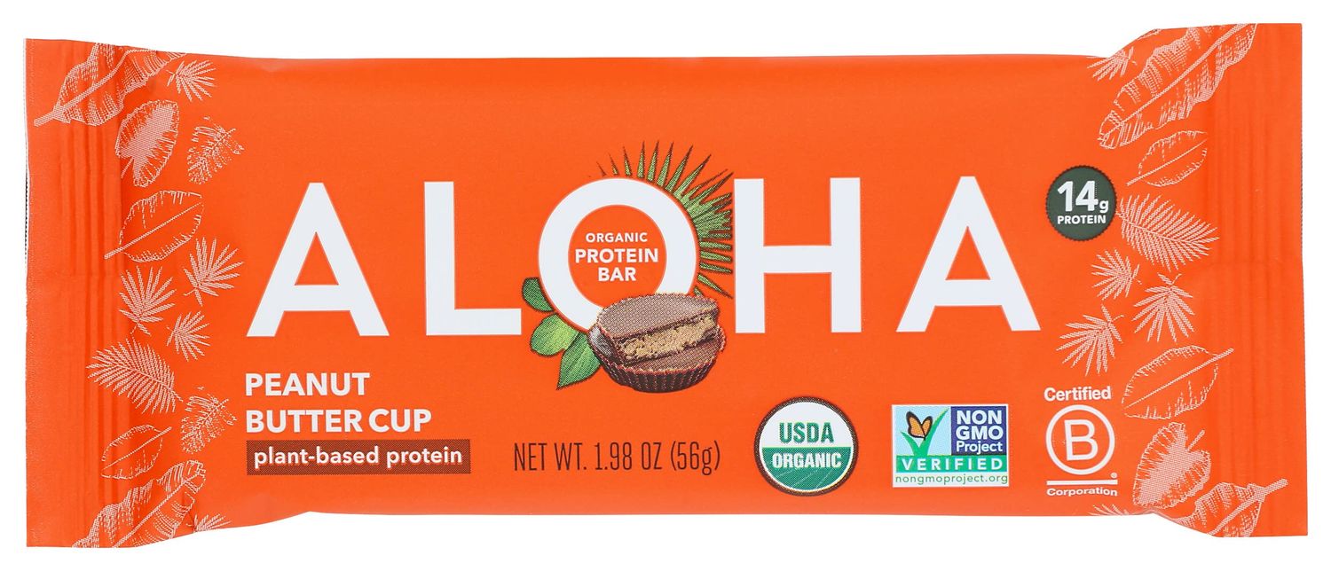 Aloha Organic Peanut Butter Cup Protein Bars, 14g Plant-Based Protein, USDA Certified Organic, Gluten Free &amp; Non-GMO, 1.98 Oz (Pack of 12)