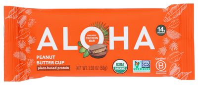 Aloha Organic Peanut Butter Cup Protein Bars, 14g Plant-Based Protein, USDA Certified Organic, Gluten Free &amp; Non-GMO, 1.98 Oz (Pack of 12)