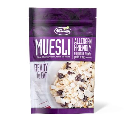 AiPeazy Muesli - Gluten Free, Paleo Mix for Breakfast, Snacks, Cereal &amp; More - with Organic Raisins, Tigernut, Coconut &amp; Banana - 10.1oz