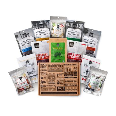 People's Choice Beef Jerky - Jerky Box - One of Everything - Gift for Dad - Protein Snacks Military Care Package - Husband Christmas Gifts - Meat Snack Sampler Gift Basket - 12 Bags