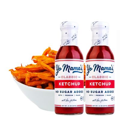 Yo Mama&#39;s Foods Keto Classic Ketchup - Pack of (2) - Zero Calorie, No Sugar Added, Low Carb, Vegan, Gluten Free, Paleo Friendly, and Made with Whole Non-GMO Tomatoes!