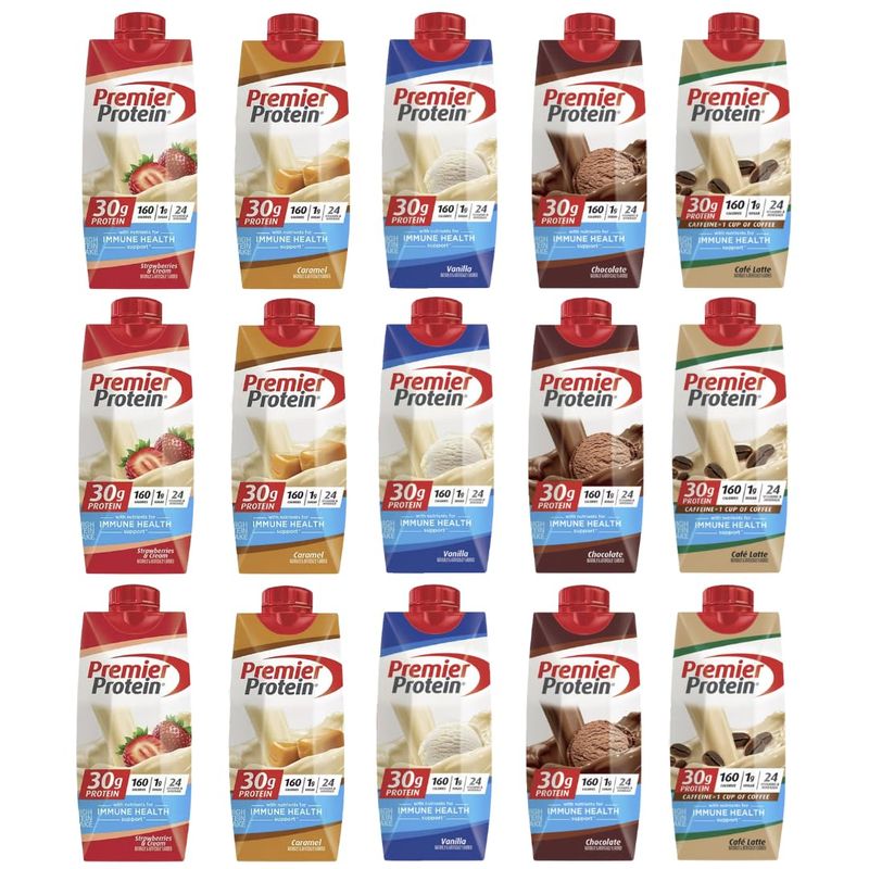 Premier Protein Shakes, High Protein Shake Assorted Sampler Variety Pack - 11 Fl Oz (5 Flavor - Pack of 15)