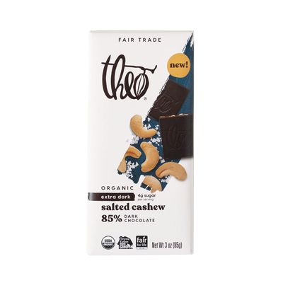 Theo Chocolate Salted Cashew Organic Dark Chocolate Bar, 85% Cacao, 12 Pack | Vegan, Fair Trade