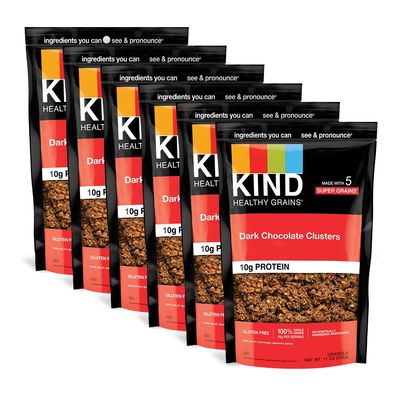 KIND Healthy Grains Clusters, Dark Chocolate Granola, Gluten Free, 10g Protein, 11 Ounce (Pack of 6)