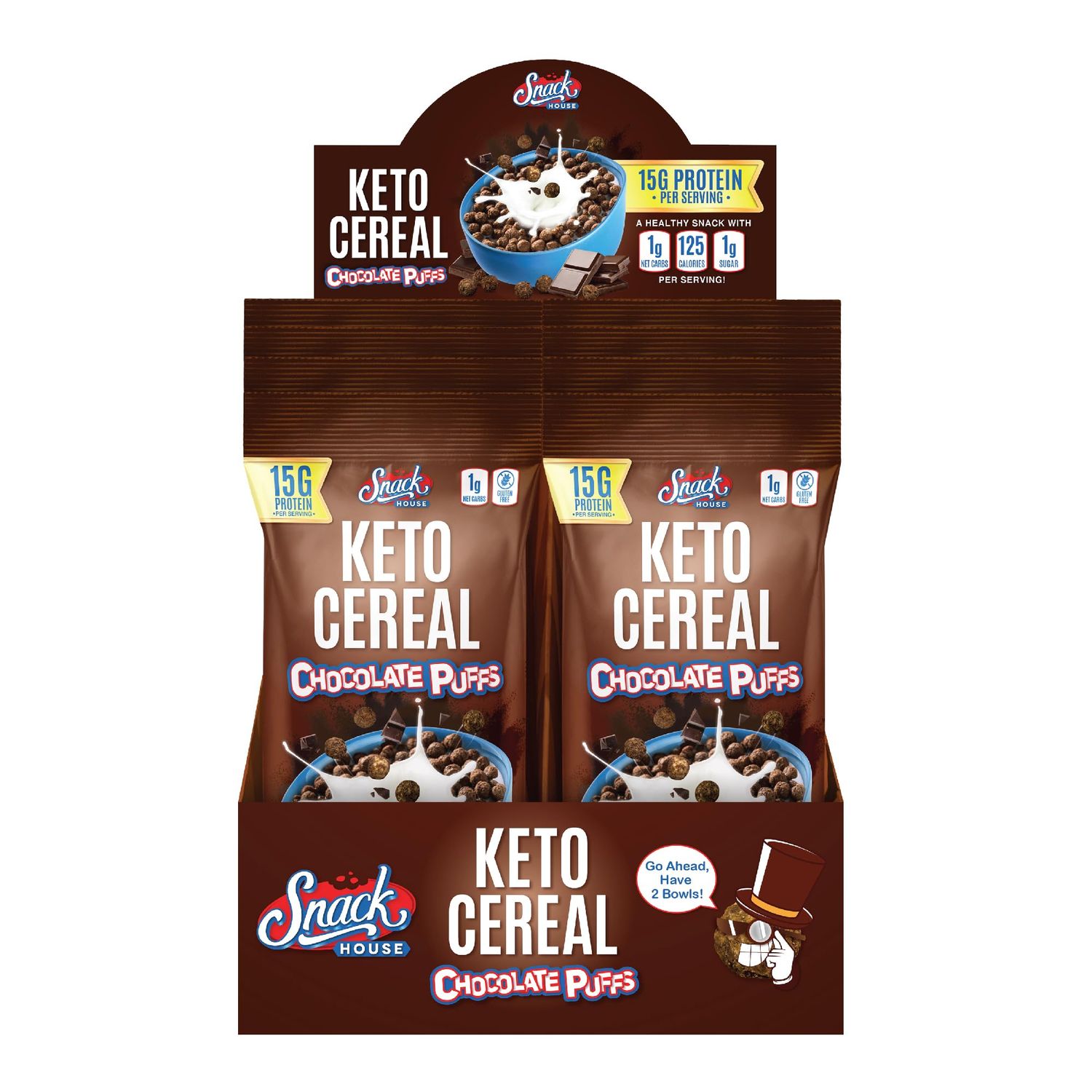 Keto Cereal by Snacks House, High Protein Low Carb Healthy Breakfast Food - Gluten &amp; Grain Free Crunch - Paleo, Diabetic, Ketogenic Diet Friendly Cereals - 8 Pack (Chocolate Puffs)