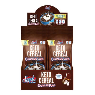 Keto Cereal by Snacks House, High Protein Low Carb Healthy Breakfast Food - Gluten &amp; Grain Free Crunch - Paleo, Diabetic, Ketogenic Diet Friendly Cereals - 8 Pack (Chocolate Puffs)